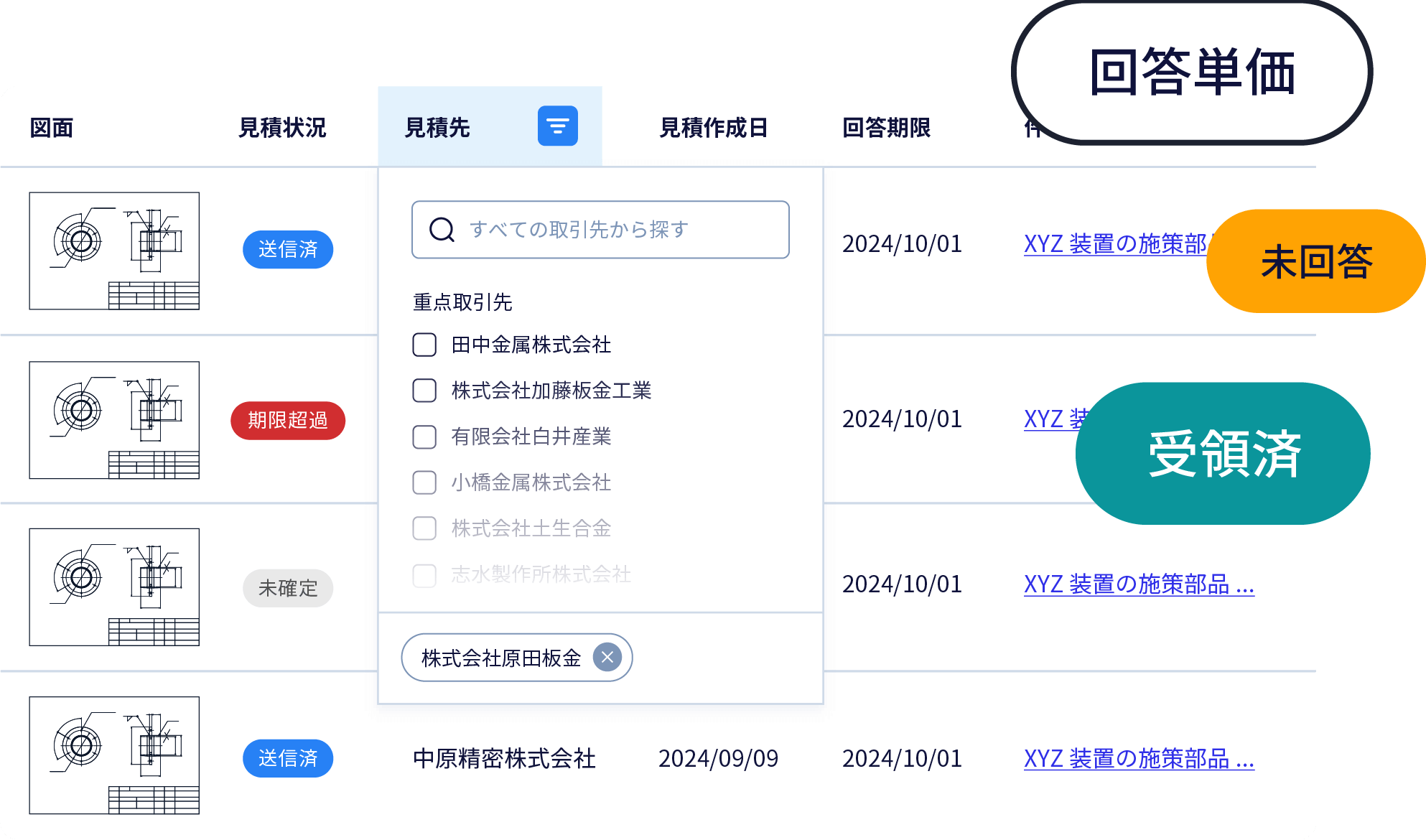 見積依頼、回収、査定、比較ワンストップ管理
